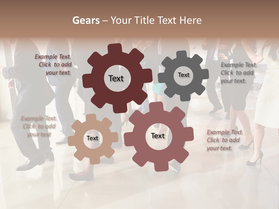 A Group Of People Standing Around Each Other In A Room PowerPoint Template