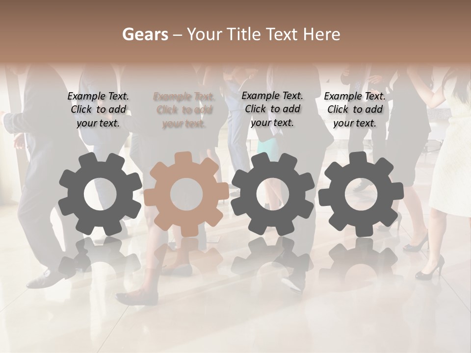 A Group Of People Standing Around Each Other In A Room PowerPoint Template