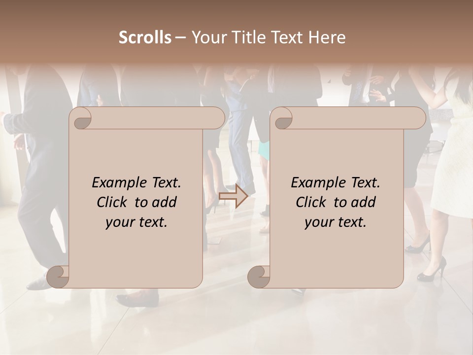 A Group Of People Standing Around Each Other In A Room PowerPoint Template