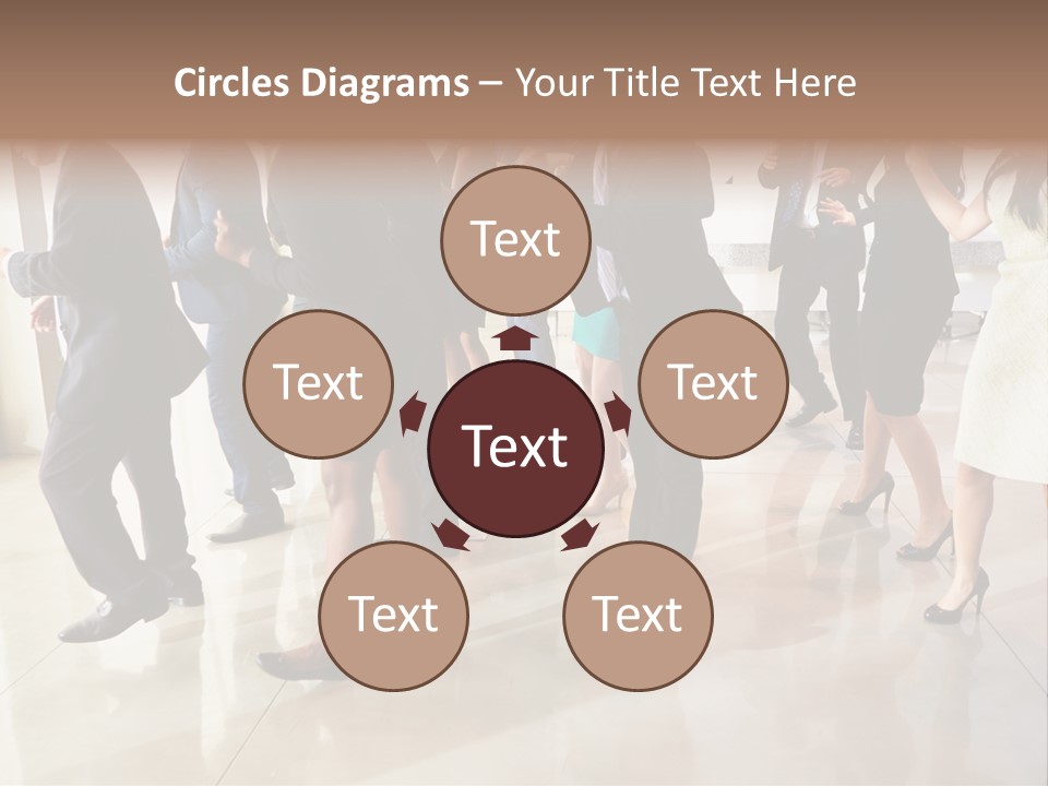 A Group Of People Standing Around Each Other In A Room PowerPoint Template