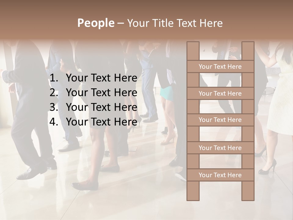 A Group Of People Standing Around Each Other In A Room PowerPoint Template