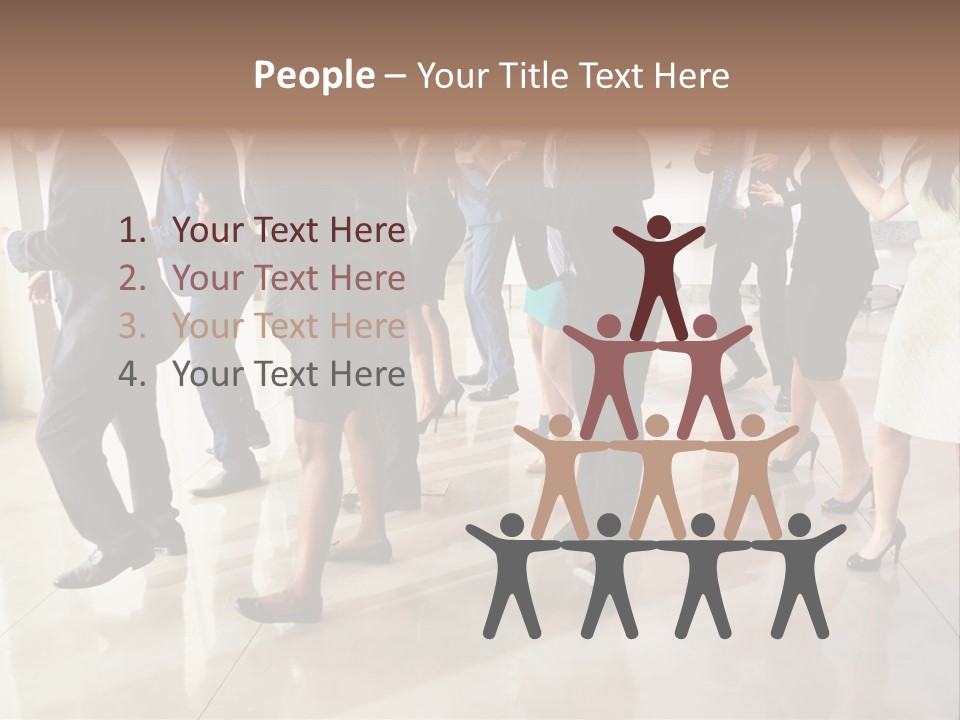 A Group Of People Standing Around Each Other In A Room PowerPoint Template