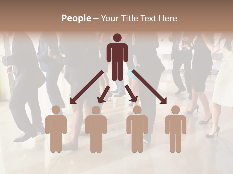 A Group Of People Standing Around Each Other In A Room PowerPoint Template