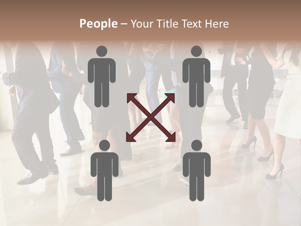 A Group Of People Standing Around Each Other In A Room PowerPoint Template