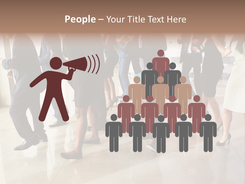 A Group Of People Standing Around Each Other In A Room PowerPoint Template