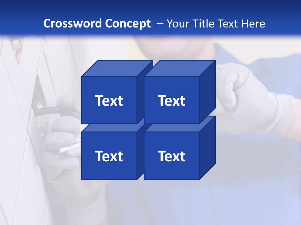 A Man In A Blue Shirt And Hard Hat Working On A Wall PowerPoint Template