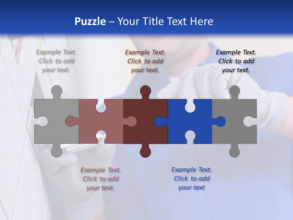 A Man In A Blue Shirt And Hard Hat Working On A Wall PowerPoint Template