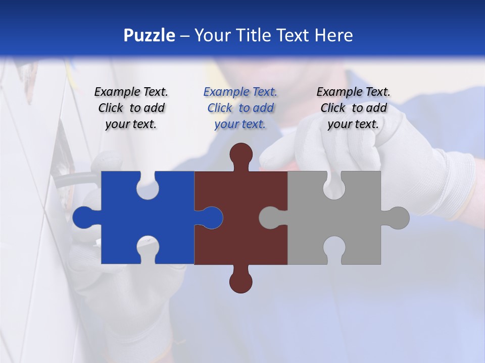 A Man In A Blue Shirt And Hard Hat Working On A Wall PowerPoint Template