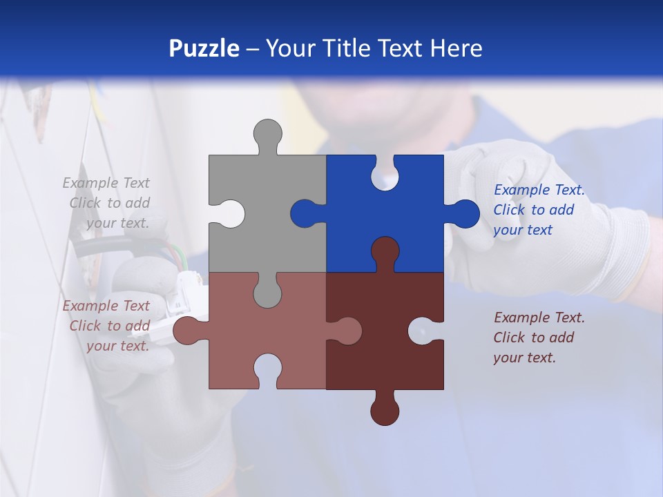 A Man In A Blue Shirt And Hard Hat Working On A Wall PowerPoint Template