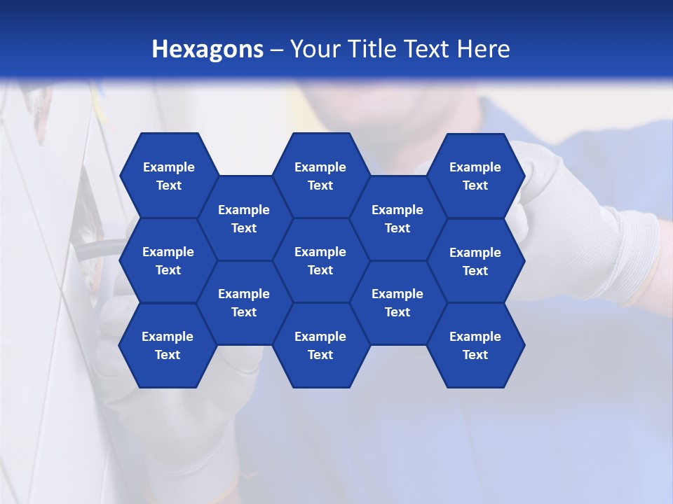 A Man In A Blue Shirt And Hard Hat Working On A Wall PowerPoint Template