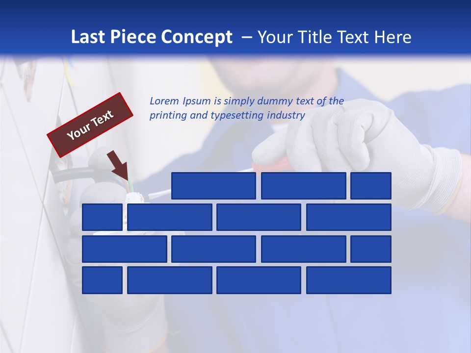 A Man In A Blue Shirt And Hard Hat Working On A Wall PowerPoint Template