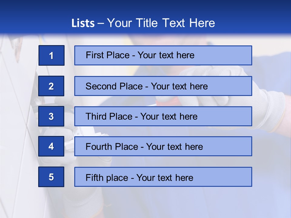 A Man In A Blue Shirt And Hard Hat Working On A Wall PowerPoint Template