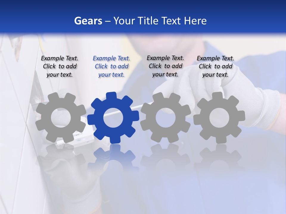 A Man In A Blue Shirt And Hard Hat Working On A Wall PowerPoint Template