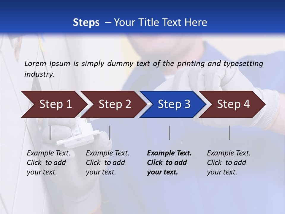 A Man In A Blue Shirt And Hard Hat Working On A Wall PowerPoint Template