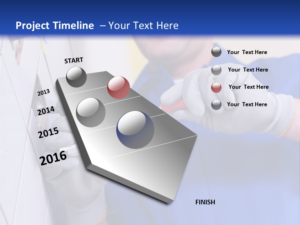 A Man In A Blue Shirt And Hard Hat Working On A Wall PowerPoint Template