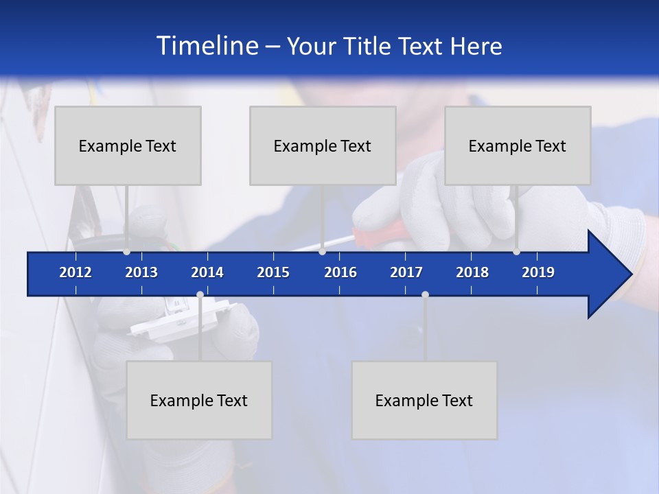 A Man In A Blue Shirt And Hard Hat Working On A Wall PowerPoint Template