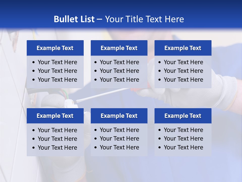 A Man In A Blue Shirt And Hard Hat Working On A Wall PowerPoint Template