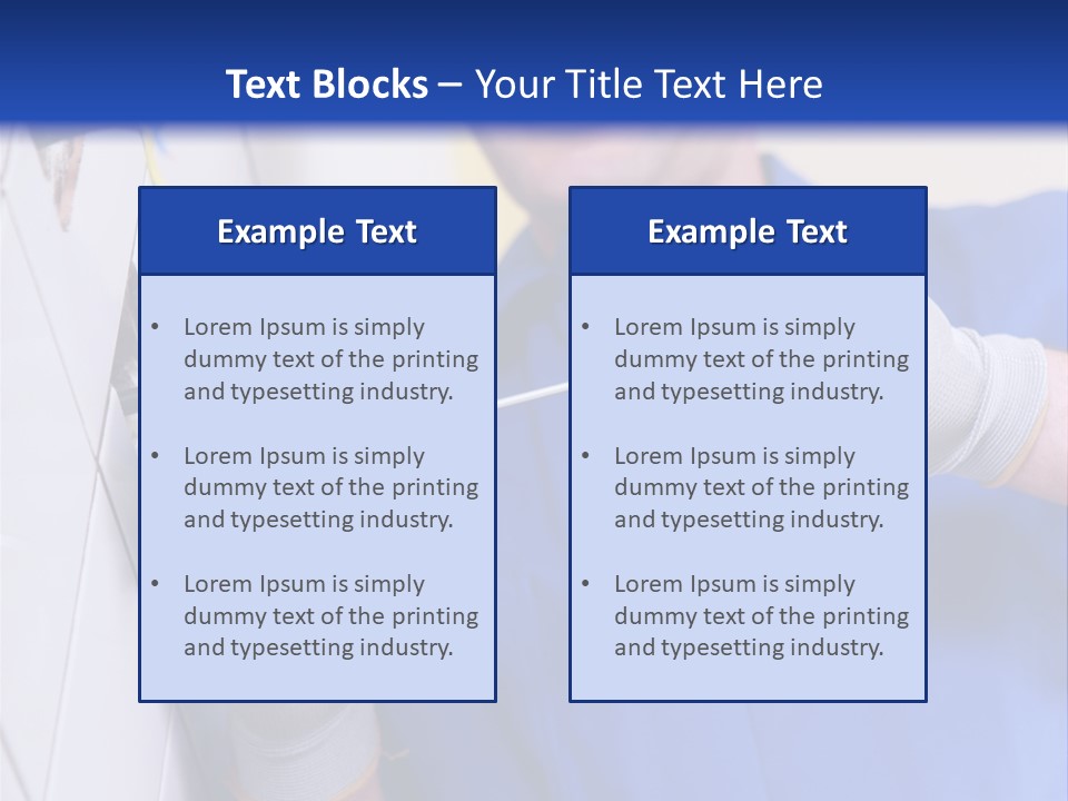 A Man In A Blue Shirt And Hard Hat Working On A Wall PowerPoint Template