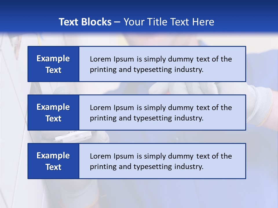 A Man In A Blue Shirt And Hard Hat Working On A Wall PowerPoint Template