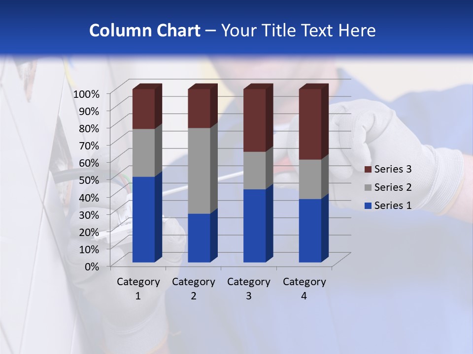 A Man In A Blue Shirt And Hard Hat Working On A Wall PowerPoint Template