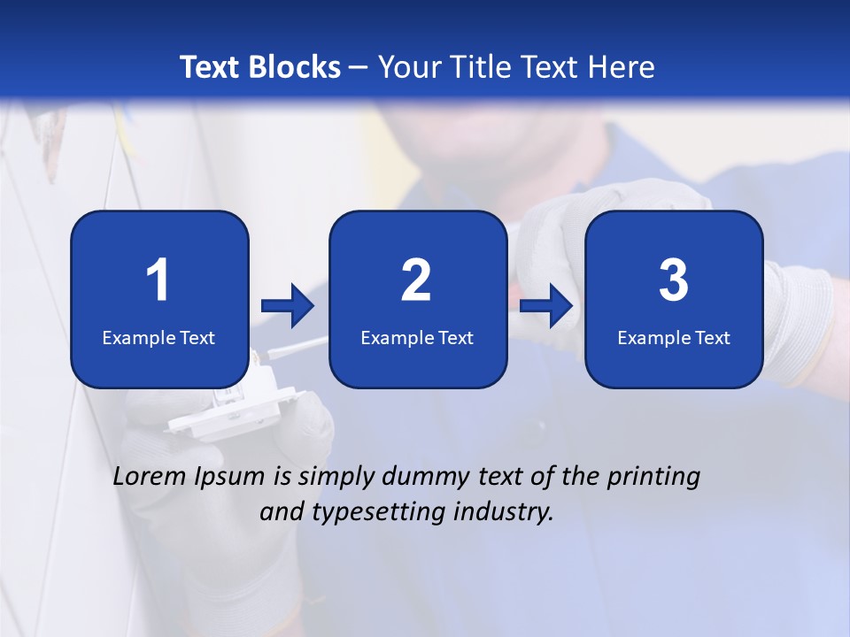 A Man In A Blue Shirt And Hard Hat Working On A Wall PowerPoint Template