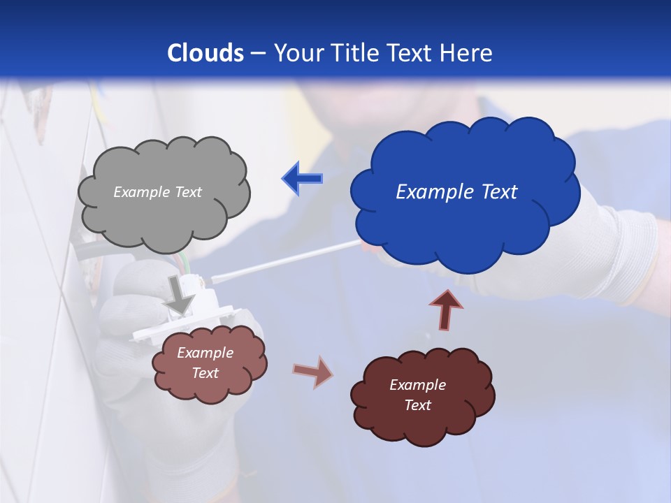 A Man In A Blue Shirt And Hard Hat Working On A Wall PowerPoint Template