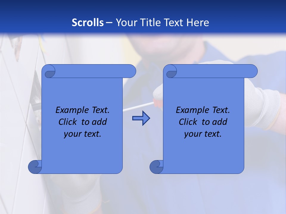 A Man In A Blue Shirt And Hard Hat Working On A Wall PowerPoint Template