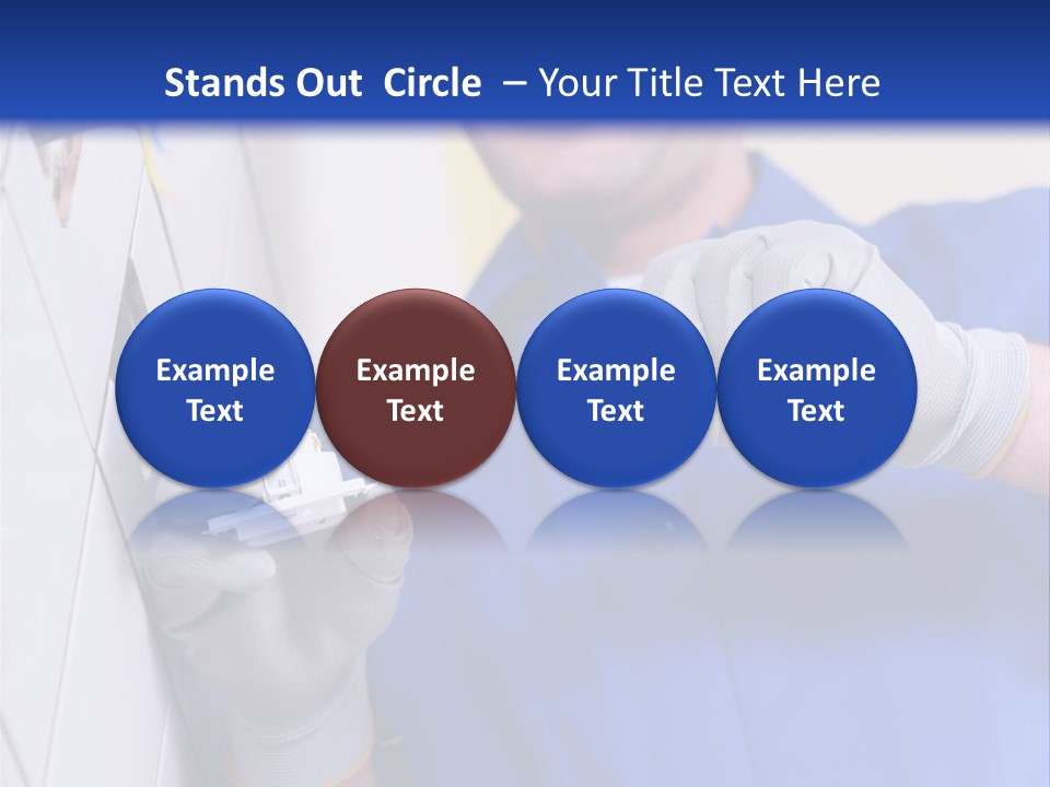 A Man In A Blue Shirt And Hard Hat Working On A Wall PowerPoint Template