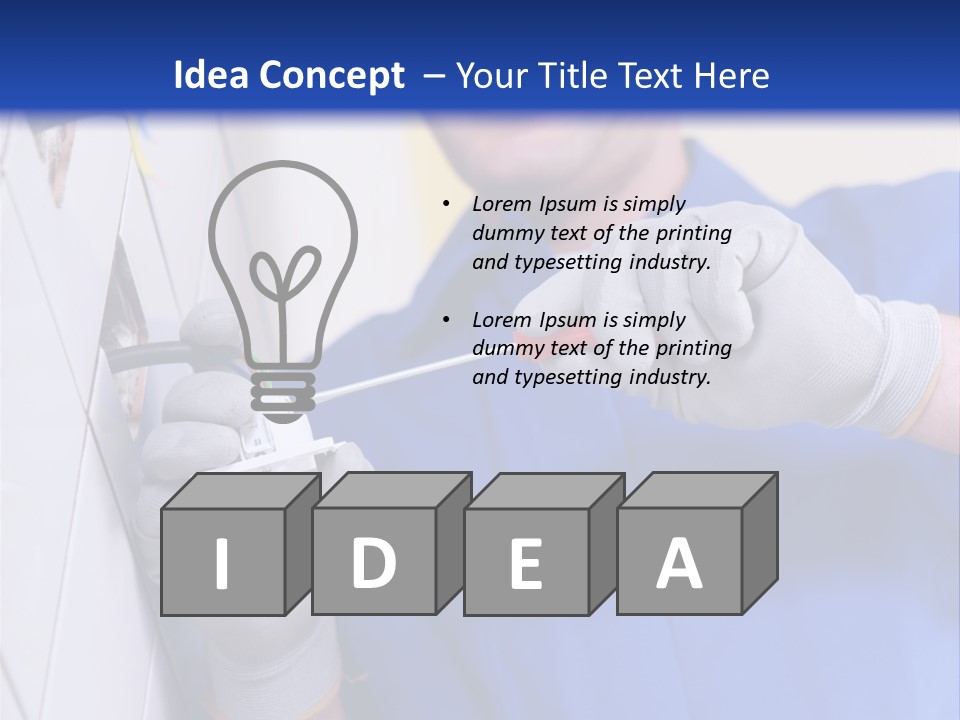 A Man In A Blue Shirt And Hard Hat Working On A Wall PowerPoint Template