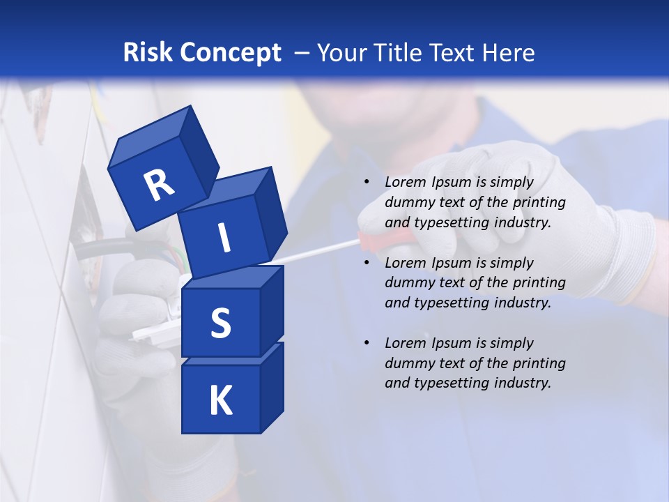 A Man In A Blue Shirt And Hard Hat Working On A Wall PowerPoint Template