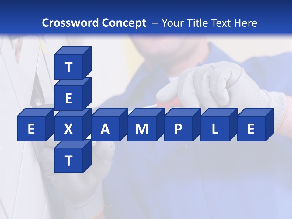 A Man In A Blue Shirt And Hard Hat Working On A Wall PowerPoint Template