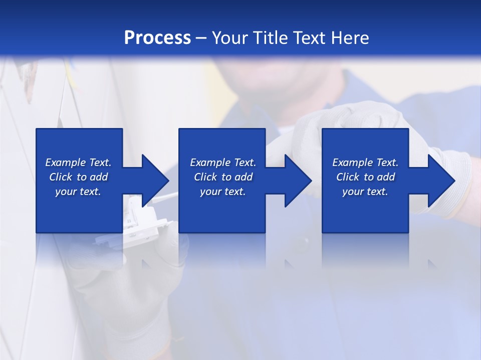 A Man In A Blue Shirt And Hard Hat Working On A Wall PowerPoint Template