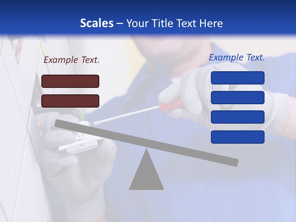 A Man In A Blue Shirt And Hard Hat Working On A Wall PowerPoint Template