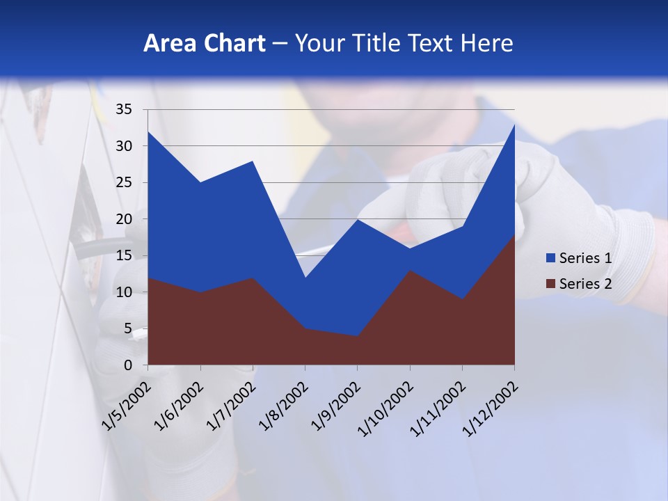 A Man In A Blue Shirt And Hard Hat Working On A Wall PowerPoint Template