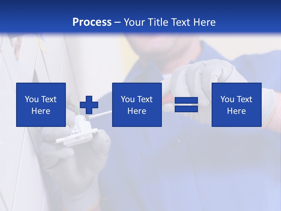 A Man In A Blue Shirt And Hard Hat Working On A Wall PowerPoint Template