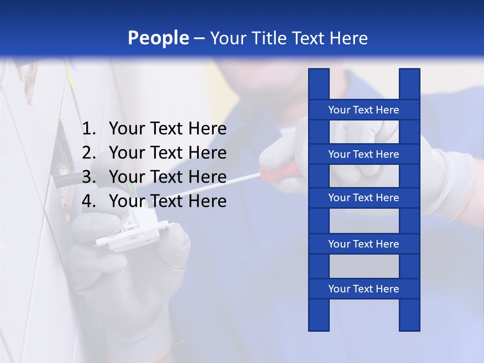 A Man In A Blue Shirt And Hard Hat Working On A Wall PowerPoint Template