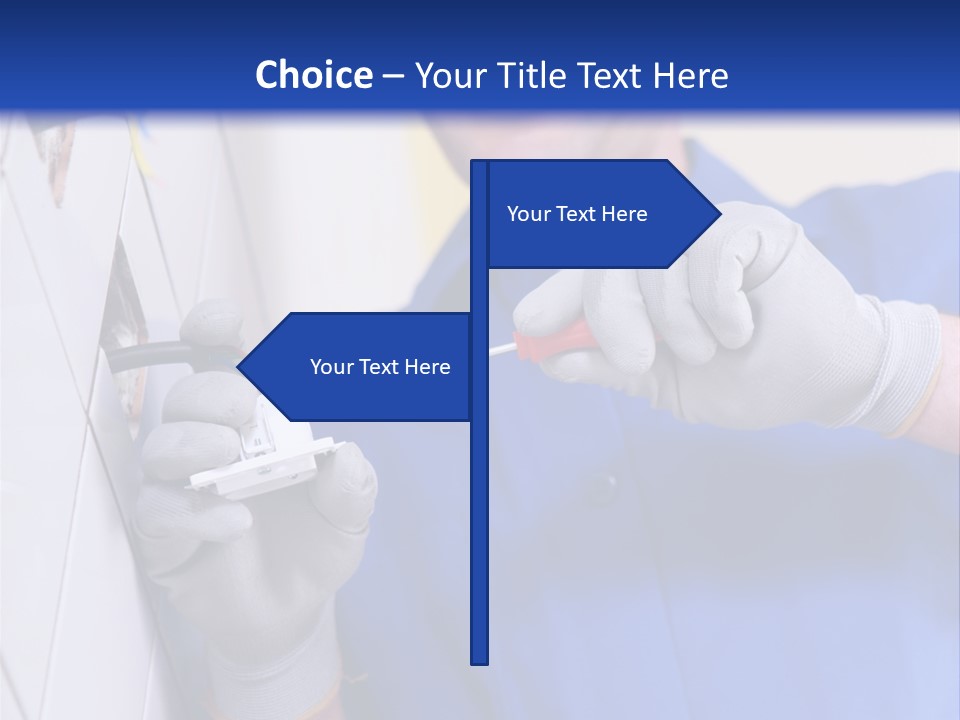 A Man In A Blue Shirt And Hard Hat Working On A Wall PowerPoint Template