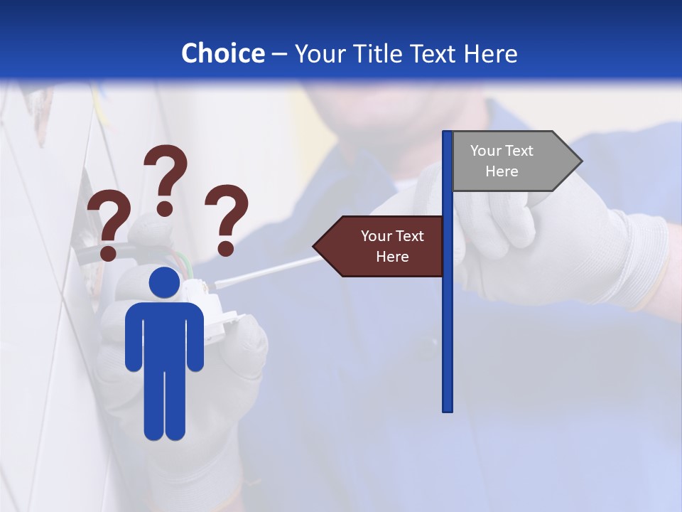 A Man In A Blue Shirt And Hard Hat Working On A Wall PowerPoint Template