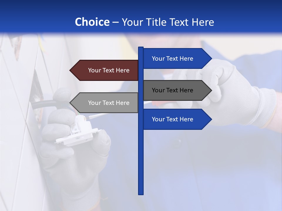 A Man In A Blue Shirt And Hard Hat Working On A Wall PowerPoint Template