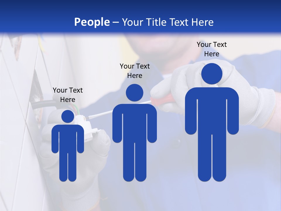 A Man In A Blue Shirt And Hard Hat Working On A Wall PowerPoint Template