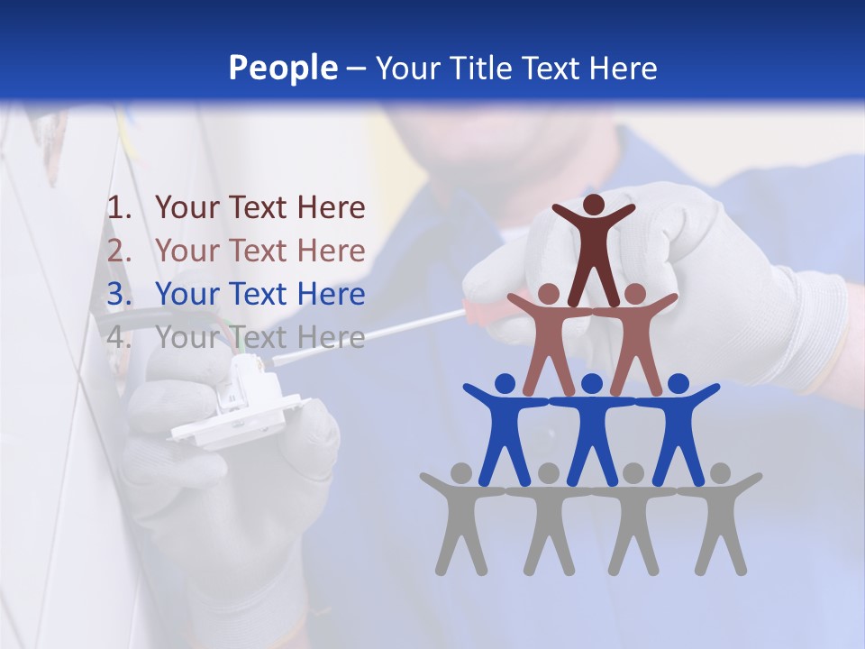 A Man In A Blue Shirt And Hard Hat Working On A Wall PowerPoint Template