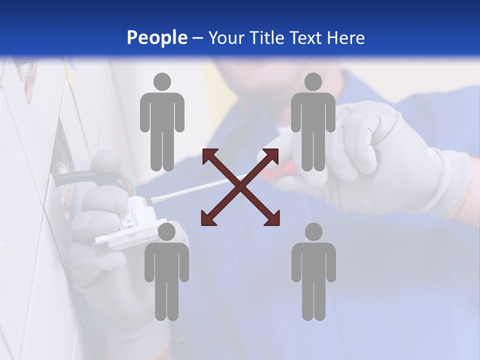 A Man In A Blue Shirt And Hard Hat Working On A Wall PowerPoint Template