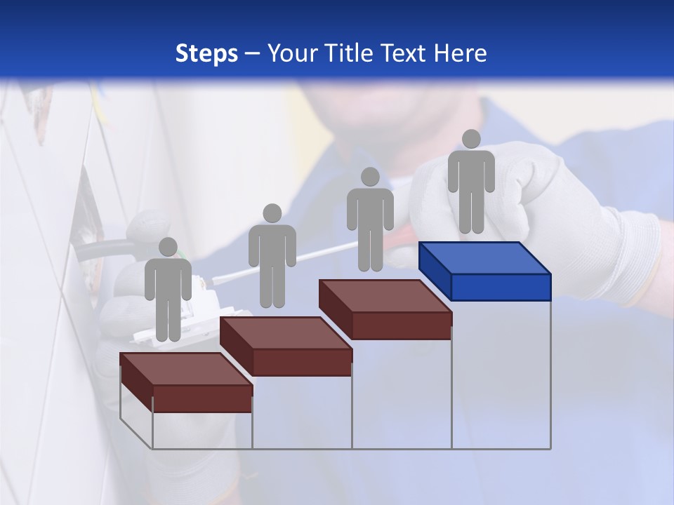 A Man In A Blue Shirt And Hard Hat Working On A Wall PowerPoint Template