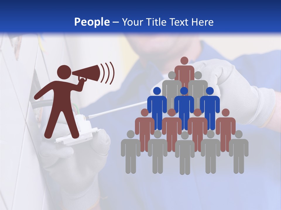 A Man In A Blue Shirt And Hard Hat Working On A Wall PowerPoint Template