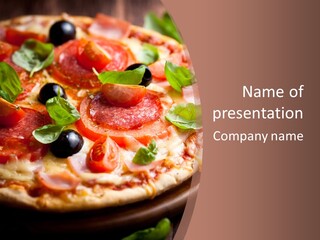 A Pizza With Olives And Pepperoni On It PowerPoint Template