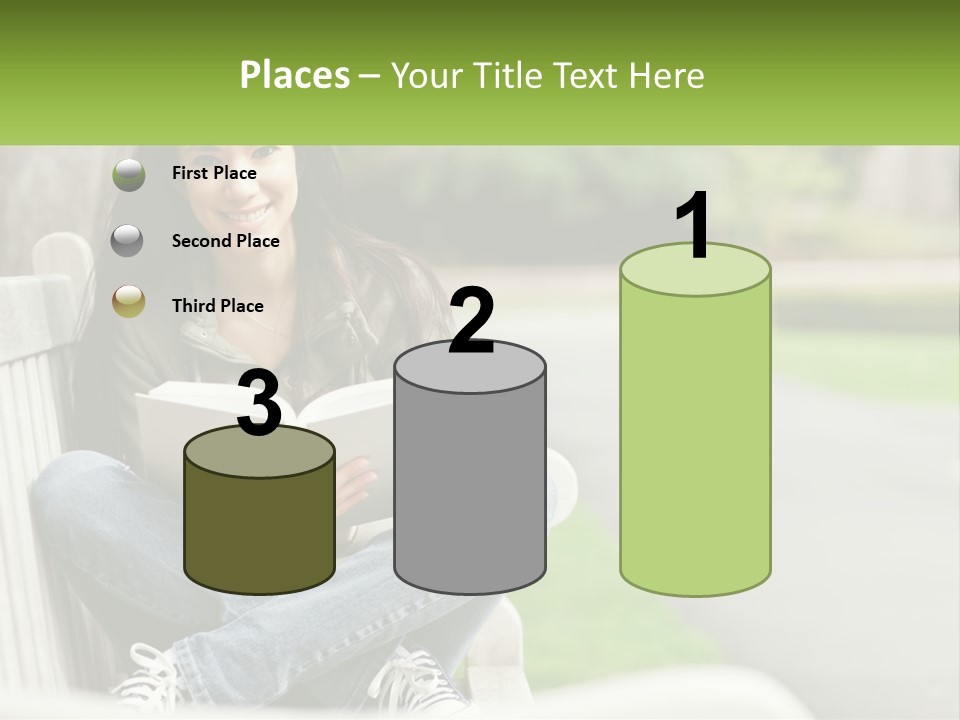 A Woman Sitting On A Bench Reading A Book PowerPoint Template