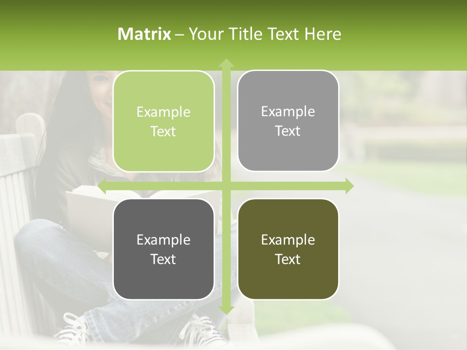 A Woman Sitting On A Bench Reading A Book PowerPoint Template