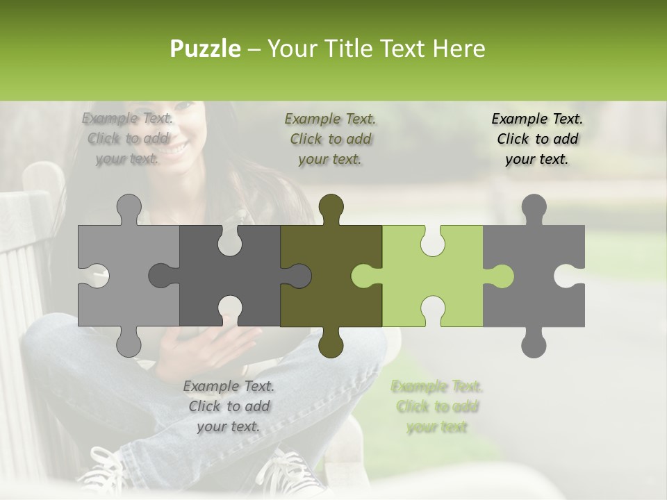 A Woman Sitting On A Bench Reading A Book PowerPoint Template