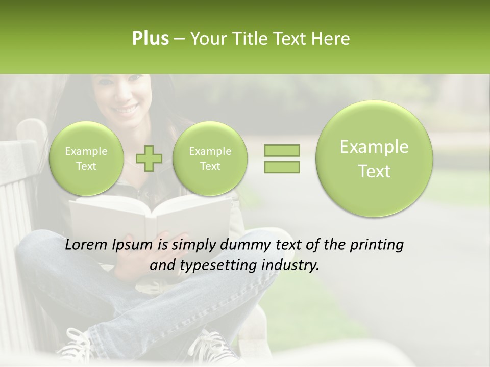 A Woman Sitting On A Bench Reading A Book PowerPoint Template