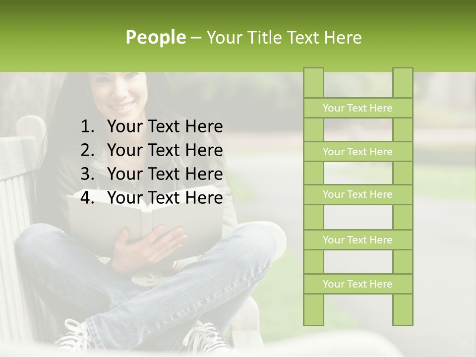 A Woman Sitting On A Bench Reading A Book PowerPoint Template